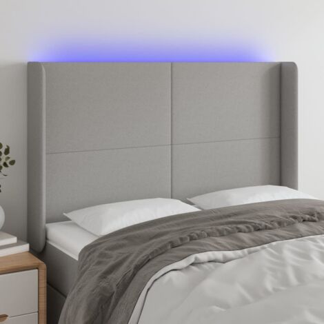 Tête de lit avec lumière LED,Panneau de lit,Décoration murale Gris clair 147x16x118/128 cm Tissu XJDT305379 (1/5)
