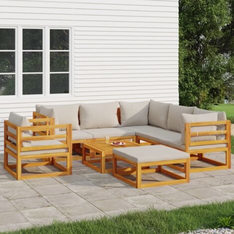 8 pcs Salon de jardin Salon d'extérieur Ensemble Meuble de Jardin Mobilier d'Extérieur avec coussins gris clair bois massif XFNRX780219 (1/5)