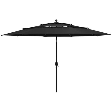 Parasol droit - Parasol à 3 niveaux avec mât en aluminium - Parasol de jardin - Protection solaire - Noir 3,5 m HNDX551641 (1/5)