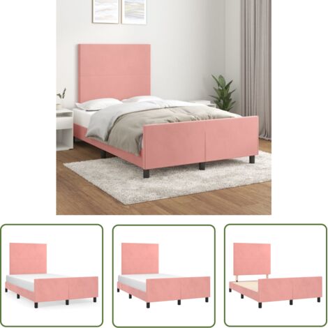 The Living Store Cadre de lit sans matelas rose 120x200 cm velours - Lit Double - Lit Rose - Cadre De Lit - Lit Avec Têted'appui - Tête De Lit Ajustable (1/5)