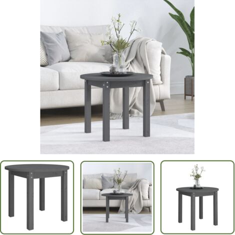 The Living Store Table basse Gris Ø 55x45 cm Bois massif de pin - Table Basse - Meuble Salon - Table Ronde - Table D'appoint - Bois Massif (1/5)