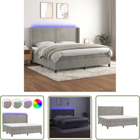 The Living Store Sommier à lattes de lit matelas et LED Gris clair 200x200 cm - Lit Plateforme - Lit Capitonné - Lit Velours - Lit Design - Lit Double (1/5)