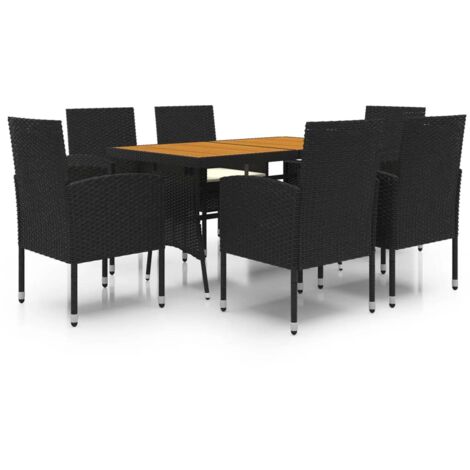 Ensemble à manger d'extérieur 7 pcs Résine tressée Noir (1/5)