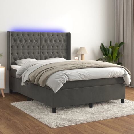 Lit Adulte - Sommier tapissier matelas et LED - Ensemble de lit tapissier - Chambre Intérieur - Gris foncé 140x190 cm Velours XEJZT352811 (1/5)