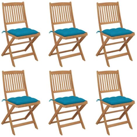 Lot de 6 Chaises pliables de jardin,Fauteuils d'extérieur avec coussins Bois d'acacia -TF39836 (1/5)