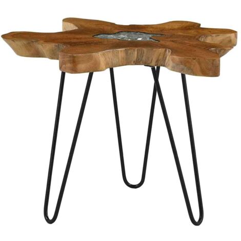 Table basse, Table d'appoint, Table de Salon 70 x 45 cm Bois de teck massif et polyrésine XZZ33934640 (1/5)