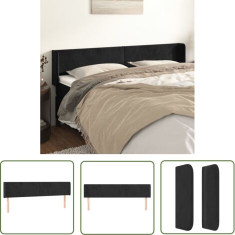 The Living Store Tête de lit avec oreilles Noir 163x16x78/88 cm Velours - Tête De Lit - Literie - Meuble De Chambre - Velours - Tête De Lit Rembourrée (1/5)