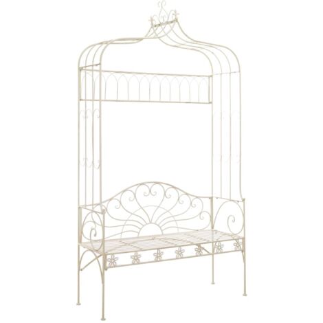 Banc de jardin, Banc de jardin, Banquette design contemporain 122 cm Fer Blanc antique NKK82597 (1/5)