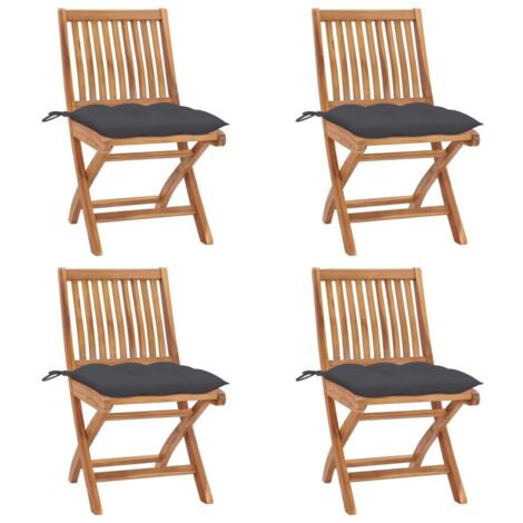 4 pcs Chaises pliables de jardin avec coussins, Chaises de jardin à dîner, Fauteuils de jardin Teck solide BGT65675 (1/5)