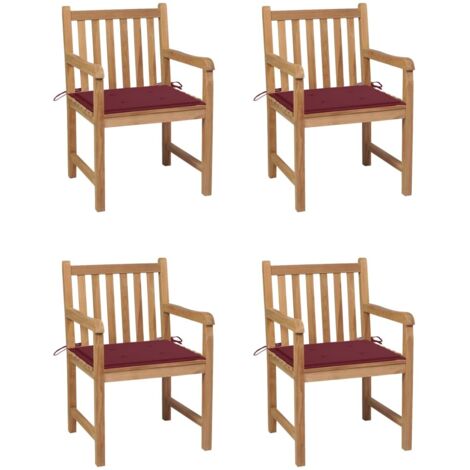 Lot de 4 Chaises de jardin Siège de Terrasse Fauteuil de jardin avec coussins bordeaux Teck solide DHNET5332696 (1/5)