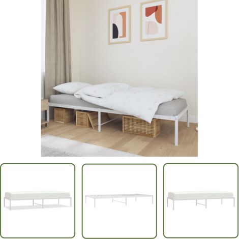 The Living Store Cadre de lit métal sans matelas blanc 75x190 cm - Cadre De Lit - Lit Double - Lit Metal - Lit Blanc - Meuble Chambre (1/5)