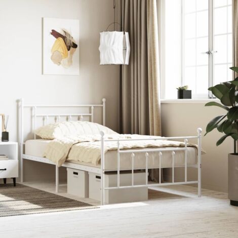 Lit adulte avec tête de lit pour Couchage,Cadre de lit métal/pied de lit blanc 107x203cm -BV18150 (1/5)