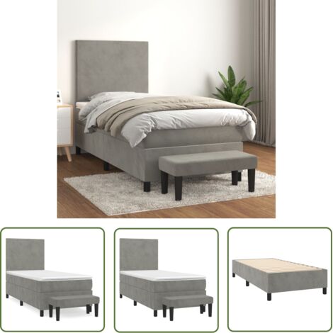 The Living Store Sommier à lattes de lit et matelas Gris clair 90x190 cm Velours - Lit Plateforme - Lit Velours - Lit Design - Lit Double - Literie (1/5)