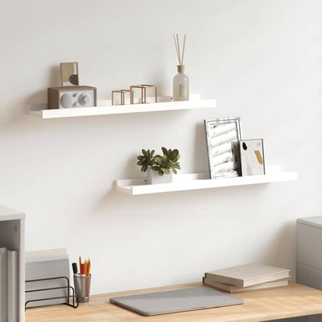 Lot de 2 Étagères à rebord pour cadre photo Étagère de rangement Armoire de rangement Blanc 60x9x3 cm MDF BRZH959653 (1/5)