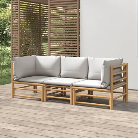 3 pcs Salon de jardin  Salon d'extérieur  Ensemble Meuble de Jardin  Mobilier d'Extérieur avec coussins gris clair bambou XFNRX807150 (1/5)