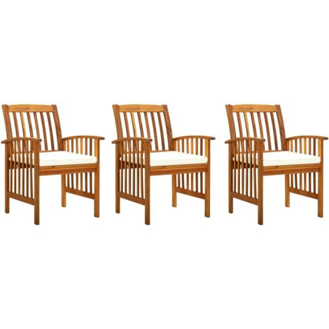 3 pcs Chaises à dîner de jardin Chaises à manger de jardin Fauteuil de jardin et coussins Bois d'acacia massif DHNET3676183 (1/5)