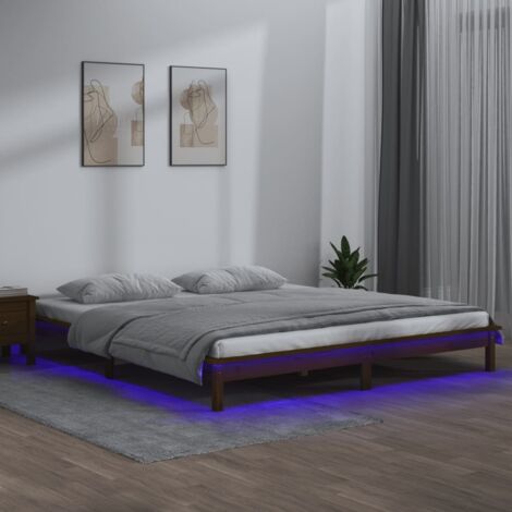 Lit adulte Cadre de lit Facile à monter pour Adultes, Adolescents, Enfants LED marron miel 120x190cm petit double bois massif BNDET9585099 (1/5)