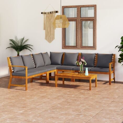 6 pcs Salon de jardin，Salon d'extérieur，Ensemble Meuble de Jardin avec coussin Bois d'acacia solide DGBDF692558 (1/5)