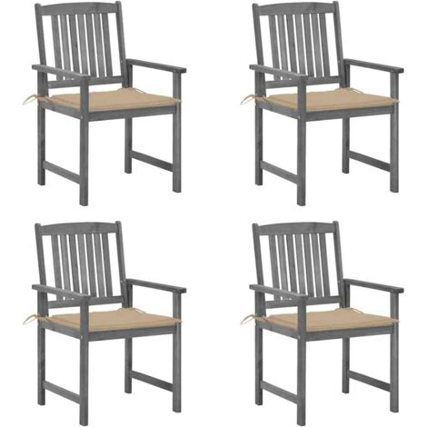 4 pcs Chaises de jardin avec coussins Siège de Terrasse Fauteuil de jardin Gris Bois d'acacia massif DHNET1344877 (1/5)