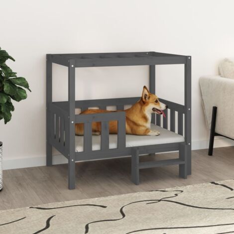 Lit pour chien Lit pour animal Corbeille pour chien Panier pour chien Gris 95,5x73,5x90 cm Bois de pin solide XFNT18974 (1/5)