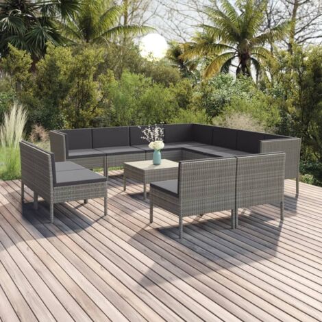 12 pcs Salon de jardin Salon d'extérieur Ensemble Meuble de Jardin Mobilier d'Extérieur avec coussins Résine tressée Gris XFNRX386768 (1/5)
