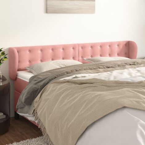Tête de lit avec oreilles,Panneau de lit,Pour Lit adulte,Décoration murale Rose 203x23x78/88 cm Velours XZZ682602 (1/5)