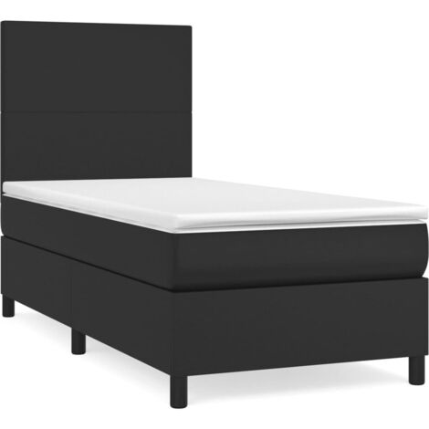 Soldes - Couchage Lit à sommier tapissier avec matelas Noir 100x200 cm Similicuir,design Pratique Deco569077 (1/5)