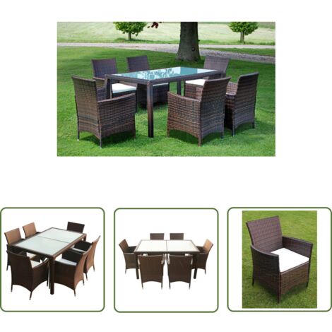 The Living Store Ensemble à manger d'extérieur 7 pcs et coussins Résine tressée - Meubles De Jardin - Salon De Jardin - Set De Jardin - Table De Jardin - Chaises De Jardin (1/5)