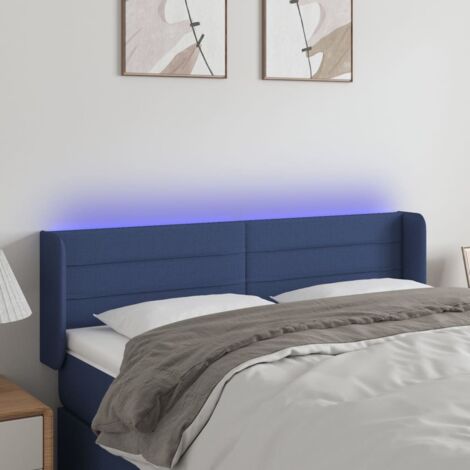 Tête de lit avec lumière LED,Panneau de lit,Décoration murale Bleu 147x16x78/88 cm Tissu XJDT506303 (1/5)
