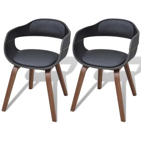 Lot de 2 Chaises de salle à manger - Chaises à manger - Chaise de Bureau, Salon et de Cuisine noir bois courbé et similicuir BSRHS750724 (1/5)