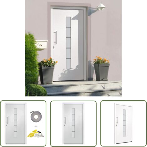 The Living Store Porte d'entrée Aluminium et PVC Blanc 100x210 cm - Portes D'entrée - Porte Blanche - Porte Pvc - Porte Aluminium - Porte Sécurisée