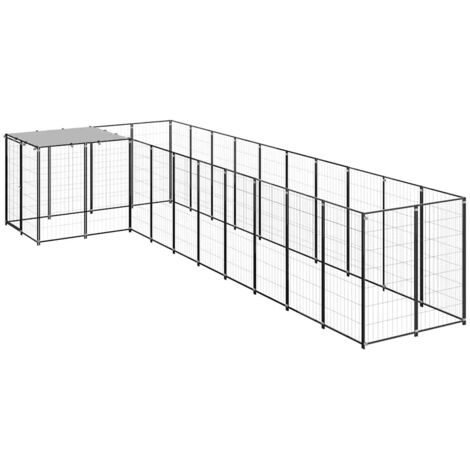Chenil  Parc Enclos pour Chiens  Cage Nich Noir 7,26 m² Acier REBSW393390 (1/5)