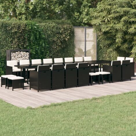 21 pcs Ensemble à dîner de jardin, Mobilier à dîner, Table et Chaises à Manger coussins Noir Résine tressée MKPO45864 (1/5)