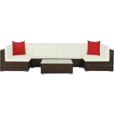7 pcs Salon de jardin Salon d'extérieur Ensemble Meuble de Jardin Mobilier d'Extérieur avec coussins Résine tressée Marron XFNRX453505 (1/5)