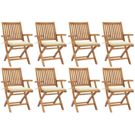 8 pcs Chaises pliables de jardin avec coussins Siège de Terrasse Chaises pliantes d'extérieur Teck solide DHNET9317006 (1/5)
