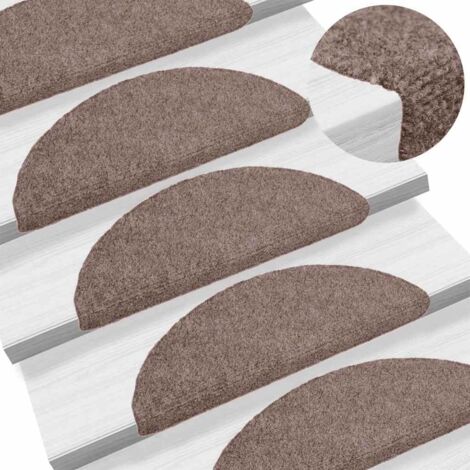 10 pcs Tapis d'escalier Tapis autoadhésifs de marches Tapis Salon Tapis Chambre Marron 56x17x3cm Aiguilleté BZTE528373 (1/5)