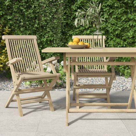 Lot de 2 Chaises de jardin pliantes  Siège de Terrasse  Fauteuil de jardin gris 56x61x89cm bois de teck DHNET5364920 (1/5)