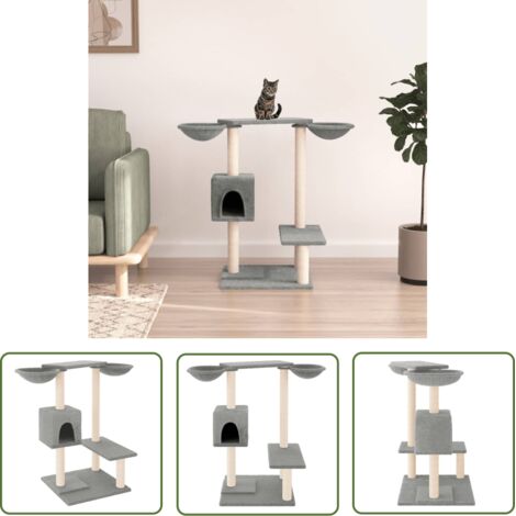 The Living Store Arbre à chat avec griffoirs gris clair 82 cm - Arbre À Chat - Meuble Chat - Tour Chat - Griffoir Chat - Jouet Chat (1/5)