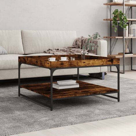 Table basse Table d'appoint Table de Salon chêne fumé 80x80x45 cm bois d'ingénierie et fer XRKJ436928 (1/5)