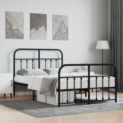 Lit adulte avec tête de lit/pied de lit, Lit double Cadre de lit métal noir 120x200 cm MEMV621612 (1/5)