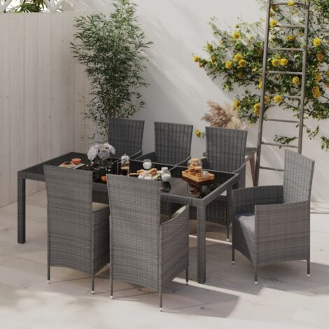 7 pcs Salon de jardin Salon d'extérieur Ensemble Meuble de Jardin Mobilier d'Extérieur avec coussins Résine tressée Gris XFNRX486978 (1/5)