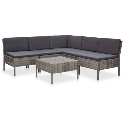 Lot de 6 Salon de jardin Salon d'extérieur Ensemble Meuble de Jardin Mobilier d'Extérieur avec coussins Résine tressée Gris XFNRX586385 (1/5)