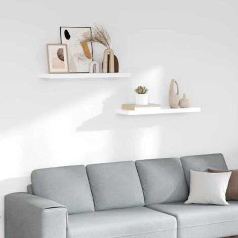 Lot de 2 Étagère murale flottante Étagère suspendue Blanc brillant 80x23,5x3,8cm MDF BRZH639071 (1/5)