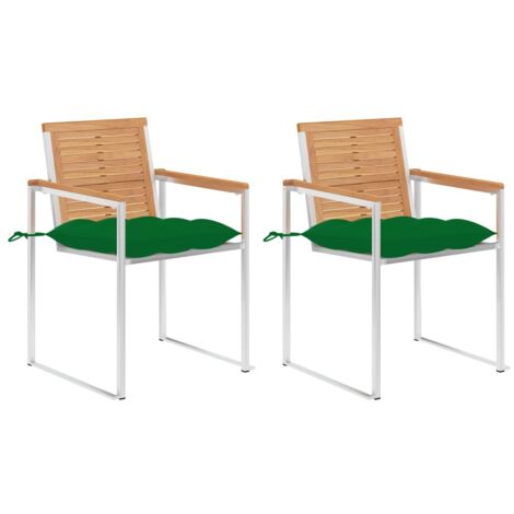Lot de 2 Chaises de jardin avec coussins Siège de Terrasse Fauteuil de jardin Teck solide et acier DHNET9215070 (1/5)