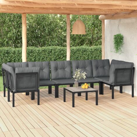 8 pcs Salon de jardin  Salon d'extérieur  Ensemble Meuble de Jardin  Mobilier d'Extérieur noir et gris résine tressée XFNRX970411 (1/5)