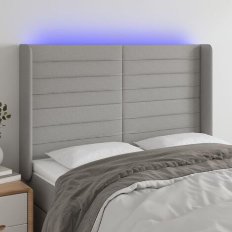 Tête de lit avec lumière LED,Panneau de lit,Décoration murale Gris clair 147x16x118/128 cm Tissu XJDT986092 (1/5)