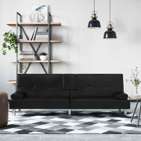 Canapé-lit Chaise Longue au Sol Canapé convertible avec porte-gobelets noir similicuir XZZ4733 (1/5)