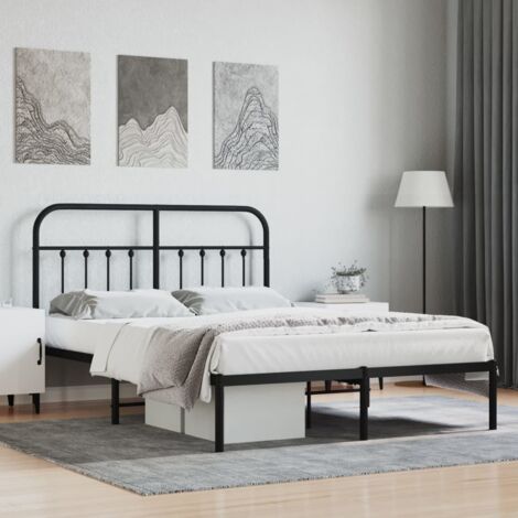 Lit adulte avec tête de lit, Lit double Cadre de lit métal noir 140x190 cm MEMV779654 (1/5)