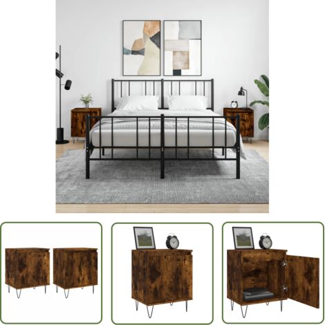 The Living Store Tables de chevet 2 pcs chêne fumé 40x30x50 cm bois d'ingénierie - Table De Chevet - Meuble De Chambre - Table De Nuit - Commode - Rangement Intérieur (1/5)