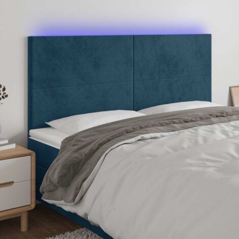 Tête de lit avec lumière LED,Panneau de lit,Décoration murale Bleu foncé 180x5x118/128 cm Velours XJDT258978 (1/5)